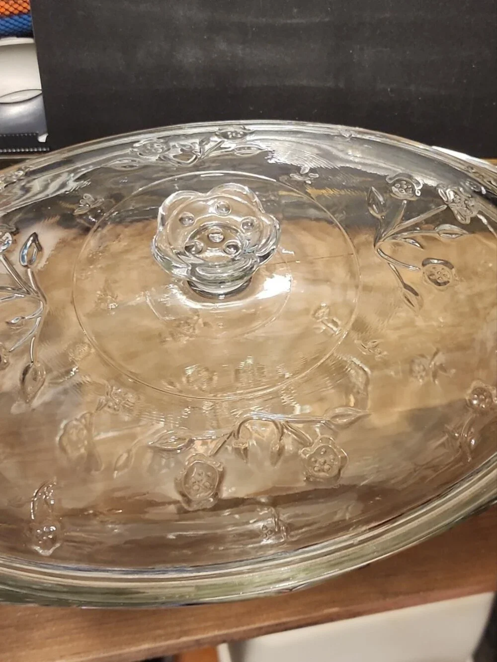 Anchor Hocking Clear Glass Covered Casserole Dish with Floral Relief